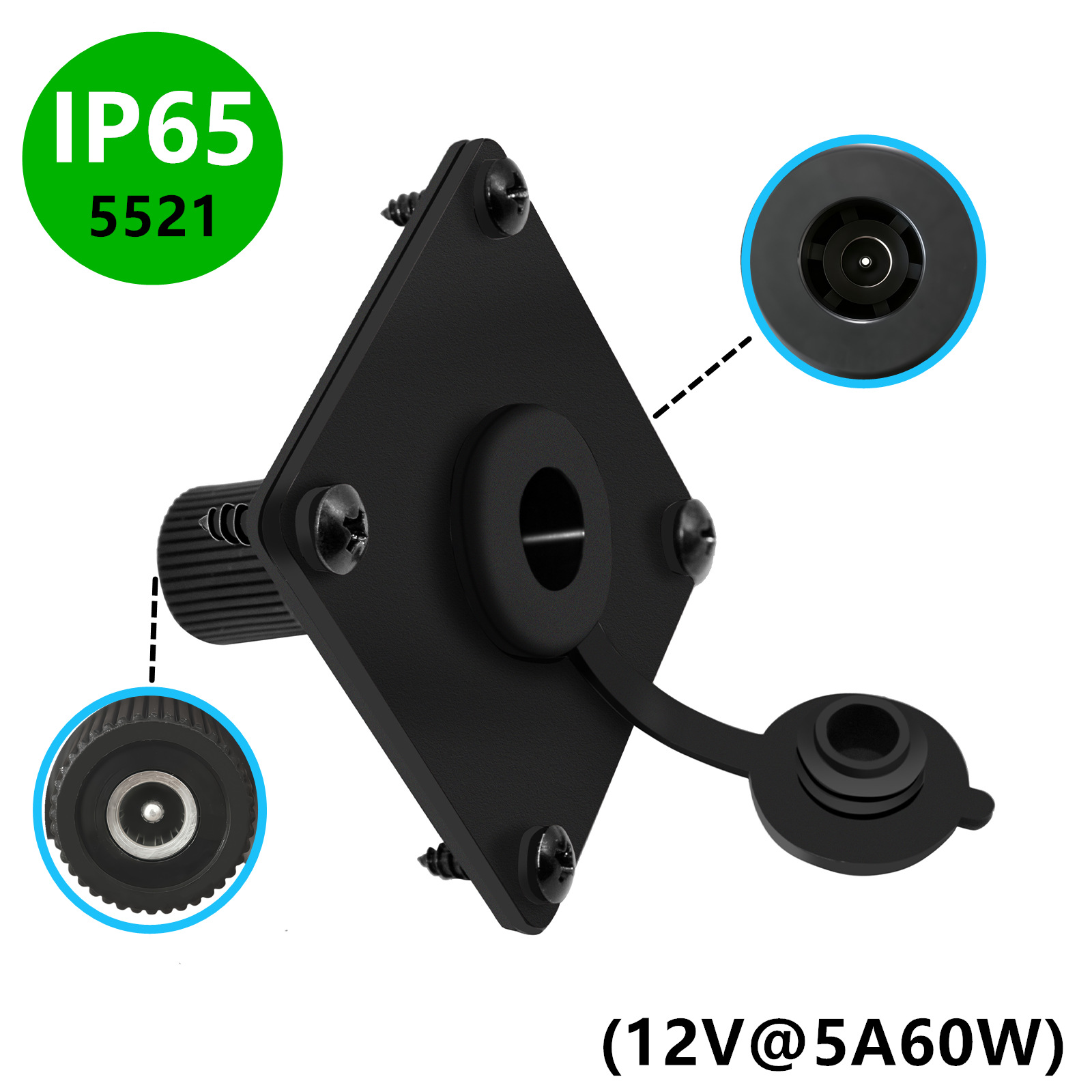 Outdoor Power Jack - Prise de panneau étanche IP65 DC5521